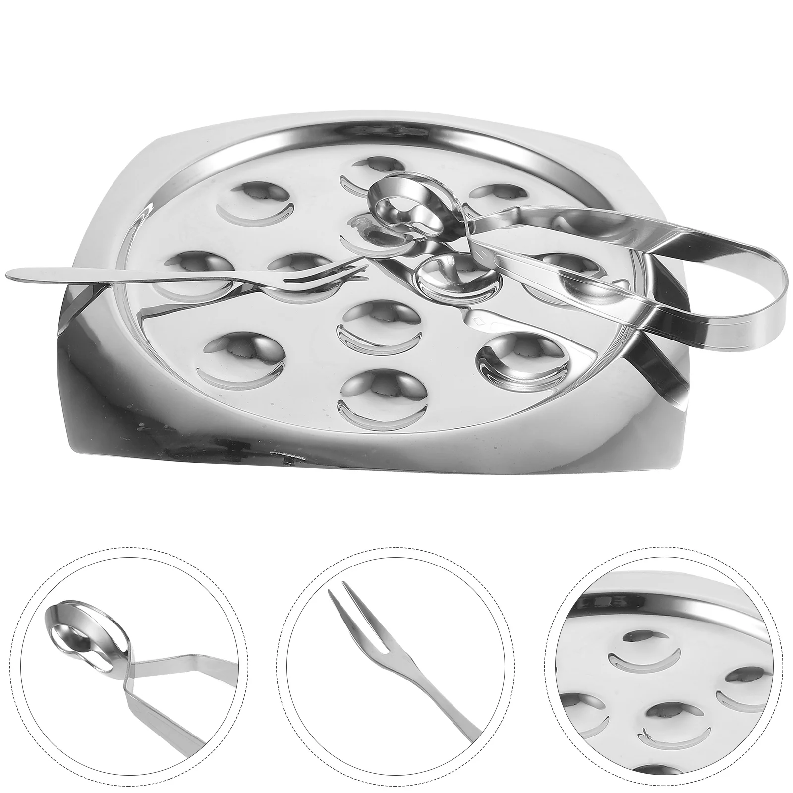 

1 set Snail Plate Set Large Square Stainless Steel Baking Pan Escargot Tray Oyster Dish Kitchen Tableware Dining Tool BBQ