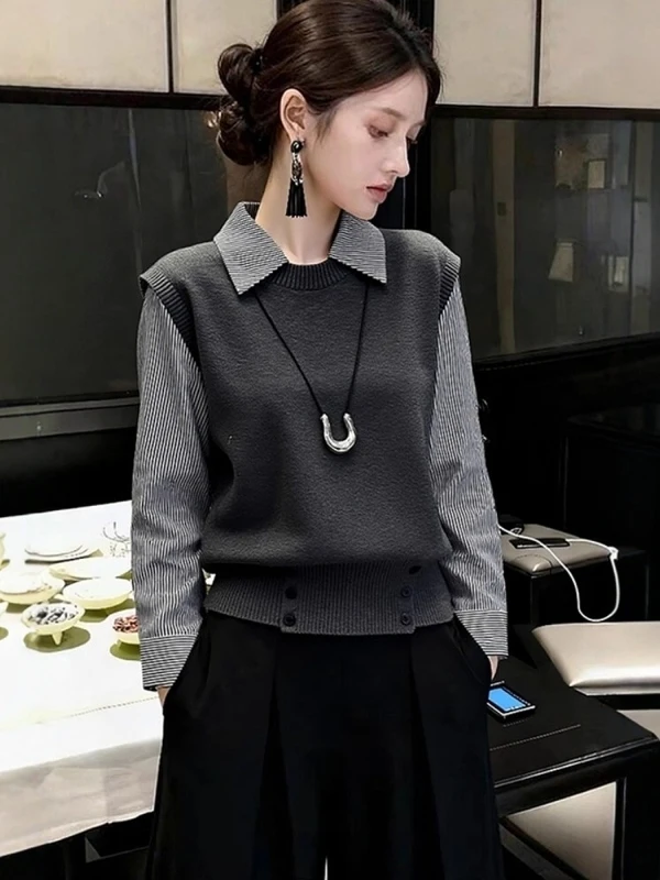 

Женский вязаный свитер-обманка (имитация двойки) из мягкой и уютной ткани для зимы: уникальный, красивый, повседневный, премиум-класса