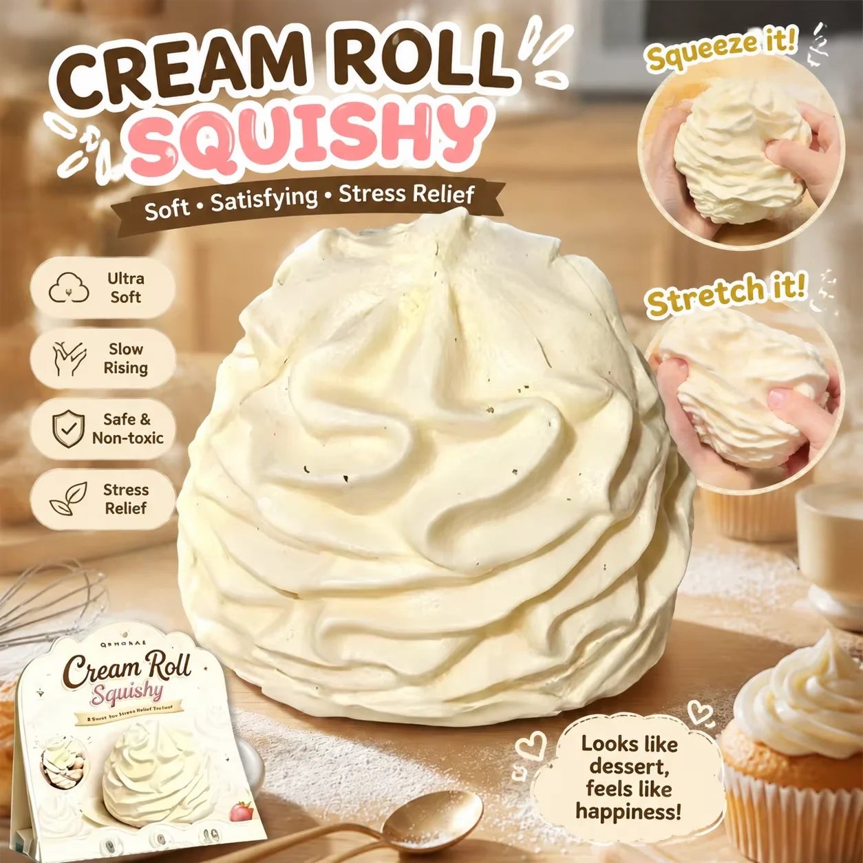Squishy Cream Roll Stress Relief Bounce Toy Slow Rebound Squeeze Play Toy for Entertainment And Relaxation