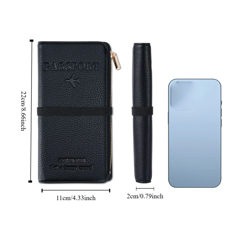 PU Leather Anti-theft Passport Holder Zipper Airplane Check-in Certificate Storage Bag Card Case Multifunctional Passport Clip