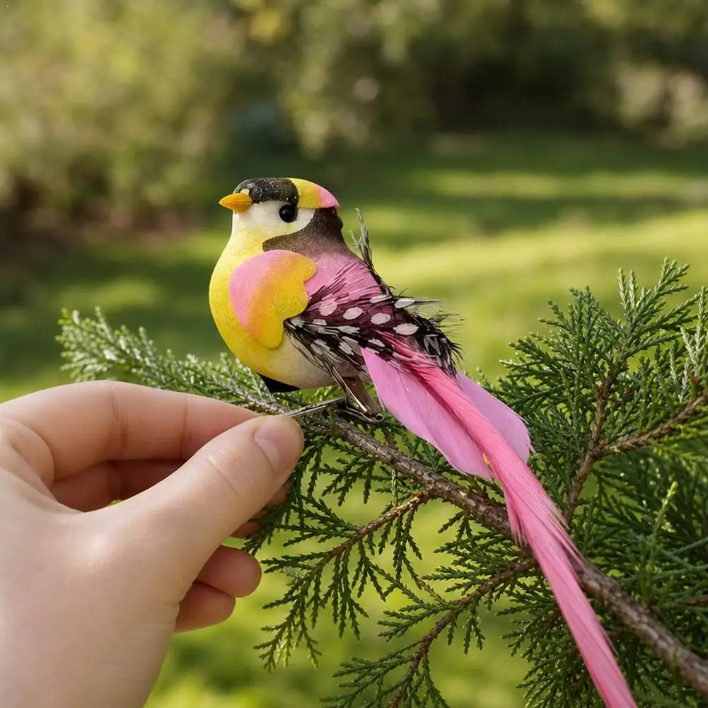 6Pcs Artificial Bird Ornaments DIY Garden Colorful Bird Decor For Bonsai Tree Wreath Wedding Floral Arrangement Home Garden Craf