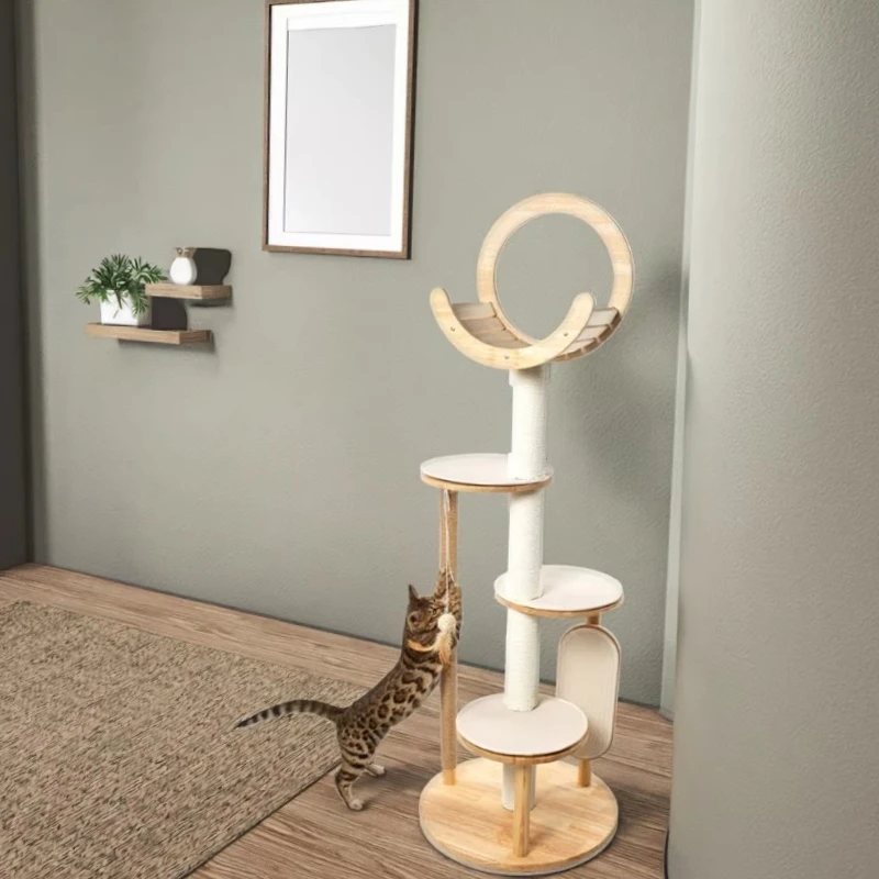 

Large Wood Cat Tree Tower with Hammock and Scratching Post