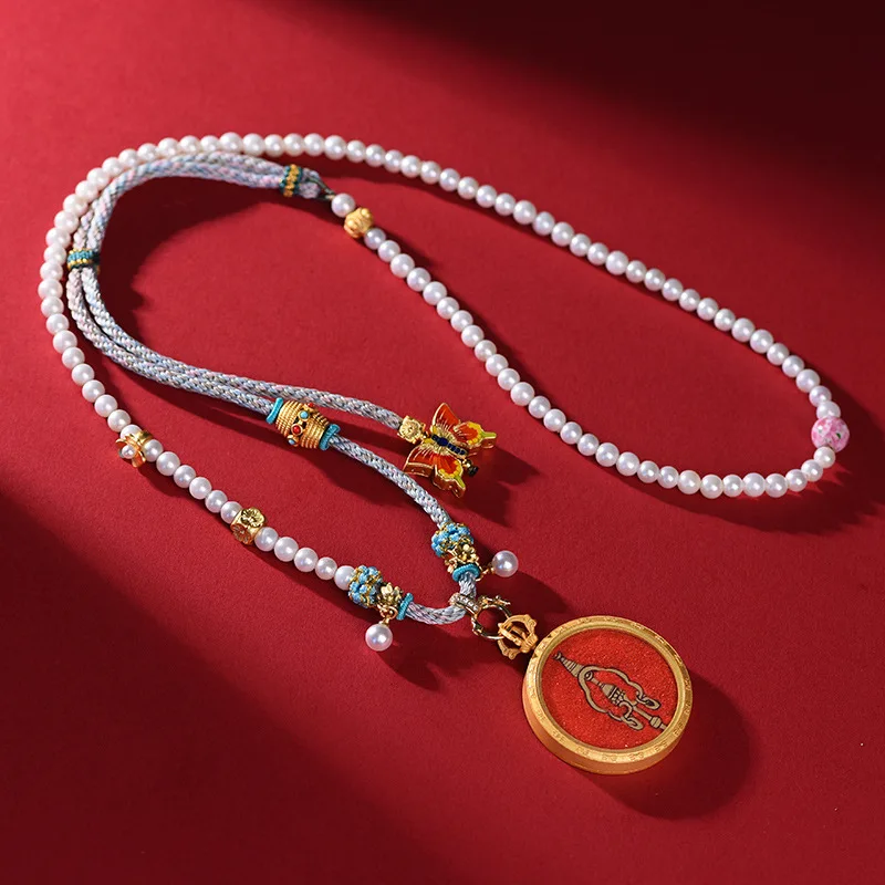 

New Chinese Style Shell Pearls Necklace Rope Men's and Women's Pearl Pendant Thangka Zachilam Sweater Chain Gold Pendant Lanyard