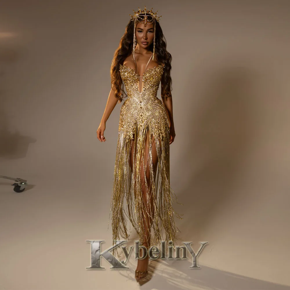 aliexpress homecoming dresses Kybeliny Trendy for Women with Tassel Rhinestones Sleeveless V-neck Mini Sheath Robes De Soiree Customized festive-sale
