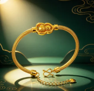 Burst flash fish scale can be rotated gourd bracelet ancient law retro senior sense 9999gold