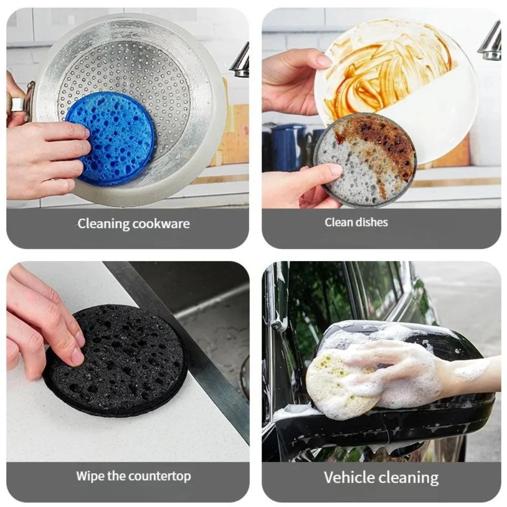 Round High Density Kitchen Dishwashing Sponge Soft Absorbent Clean Rub Pot Rust Scouring Pad Removing Household Cleaning Sponge