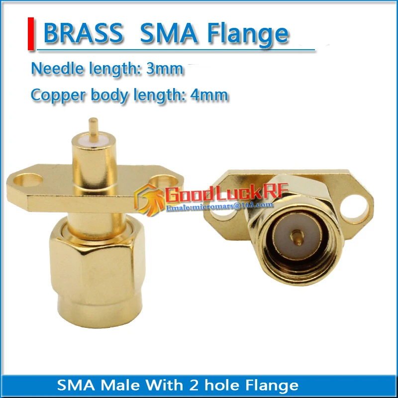 SMA Male Rhombic plug With 2 hole 4 hole Flange Chassis Panel Mount deck Solder Copper Body 4mm Needle 3mm Brass GOLD Plated