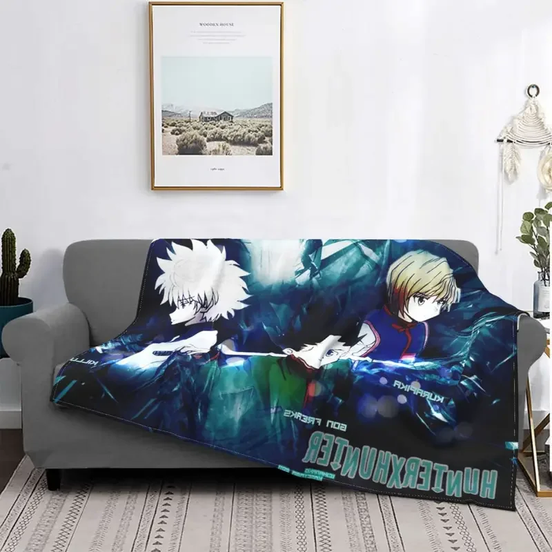 

Hunter X Hunter EX-at Flannel Throw Blanket japan anime movie vintage Blankets for Bed Outdoor Super Soft Bedroom Quilt