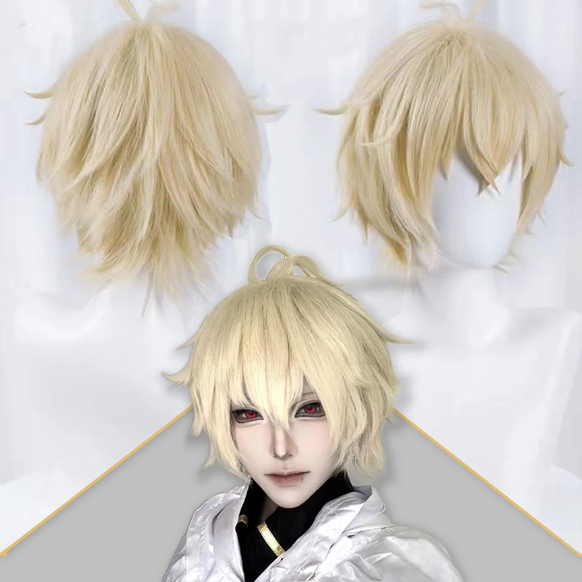 

Short Blonde Men Wig Heat Resistant Synthetic Realistic Fluffy Straight Wig for Daily Party Anime Game Cosplay Boyfriend Gifts
