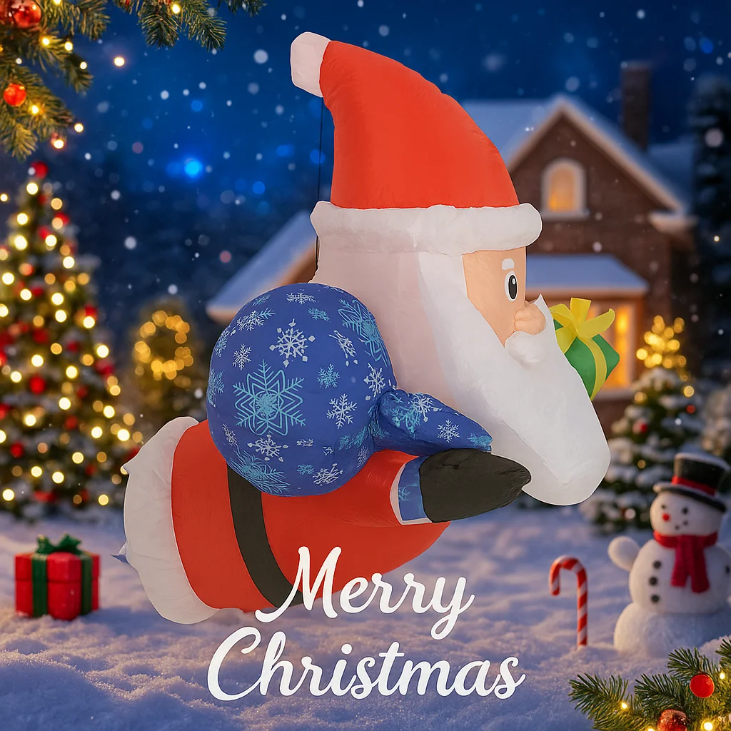 3.44FT LED Luce Sacchetto regalo gonfiabile di Natale Babbo Natale Giocattolo Cortile Ornamenti per feste Decorazioni per la casa Forniture Decorazioni natalizie Regali di festa