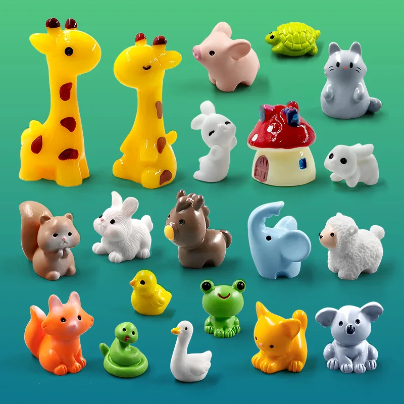 20Pc Giraffe Mushroom House Frog Turtle Rabbit Sheep Pig Cat Elephant Fox Figurine Miniature Fairy Garden Decoration Accessories