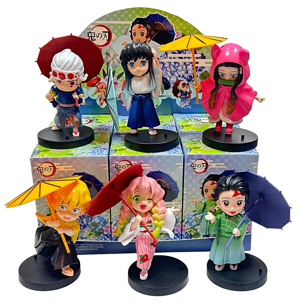 

HOT New Demon Slayer Plum Rain Season Blind Box Q Version Figures Umbrella Scene PVC Collectible Model Toy Gift for Anime Fans
