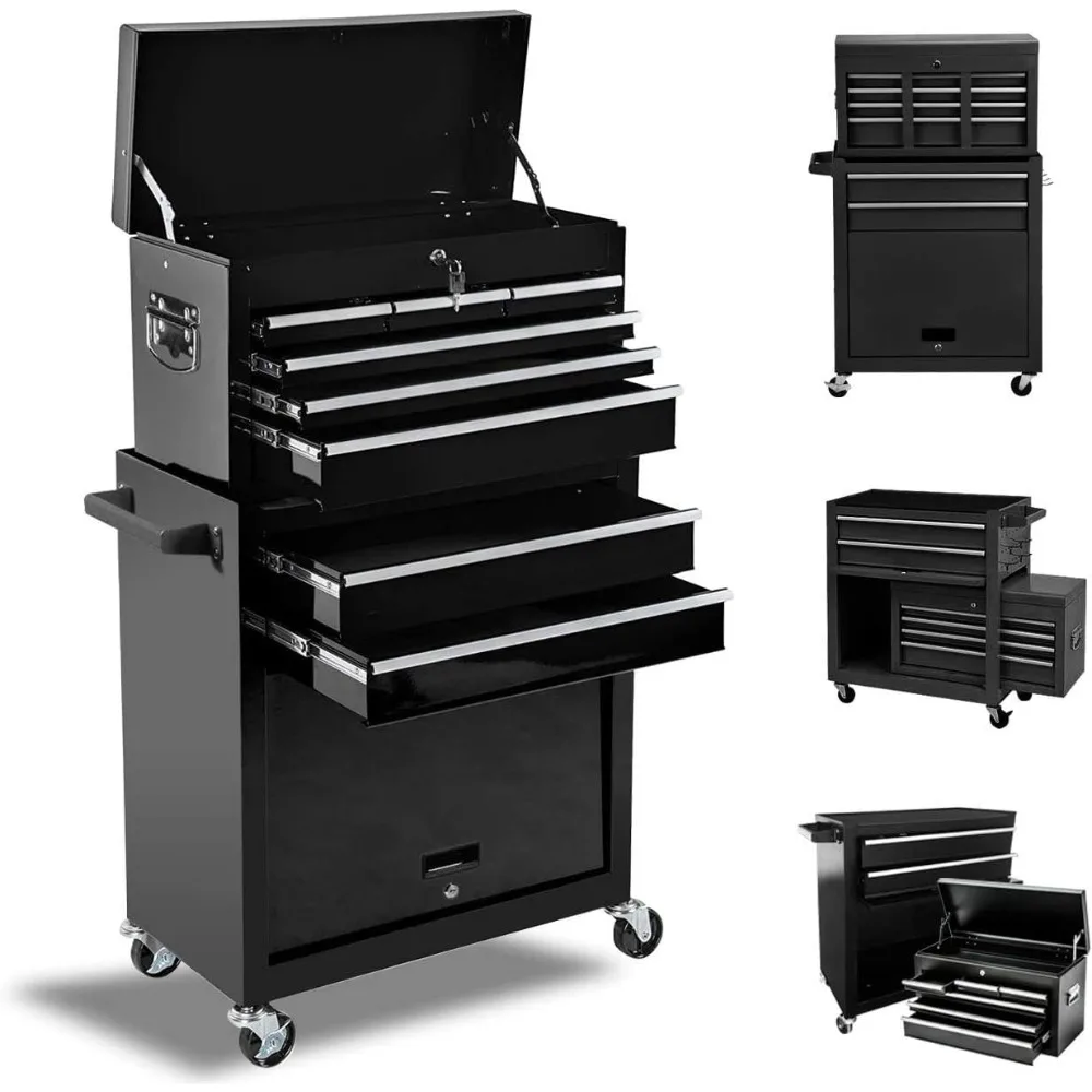 

8 Drawers Tool Chest, Rolling Tool box with Lock, High Capacity Tool Chest with Sliding Drawers and 4 Wheels, Removable Cab