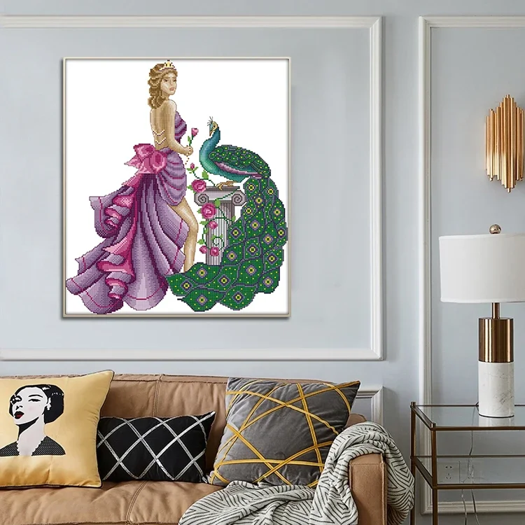 

Joy Sunday Cross Stitch Kits Model and Peacock Patterns DMC Thread Aida 16CT 14CT DIY Handmade Embroidery Needlework Sets