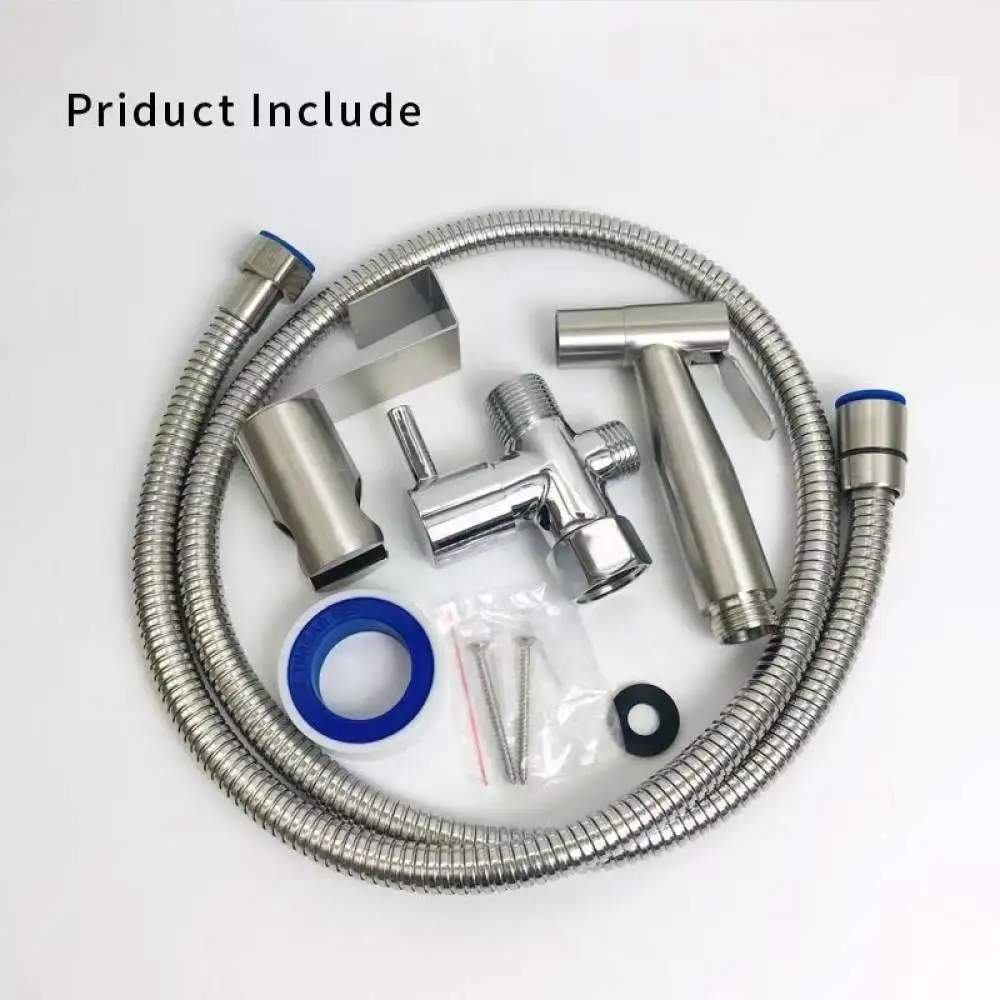 Stainless Steel Bidet Sprayer Set Toilet Diverter Valve Switch Adapter High Pressure Cleaning Shower Head Bathroom Faucet