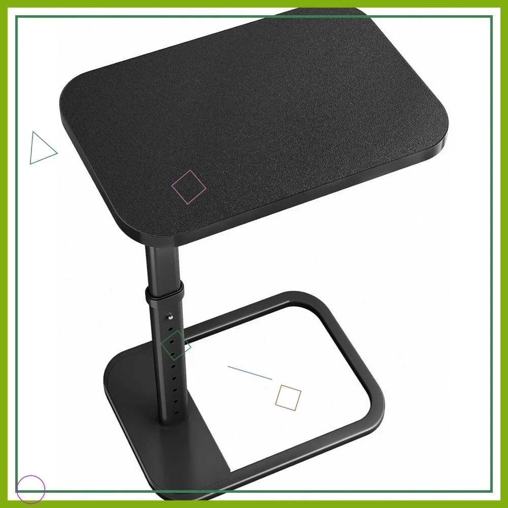 Столик подноса для телевизора с регулируемой высотой и закругленными металлическими углами, C-образный приставной столик для дивана, дивана, кровати и небольшого пространства черного цвета.