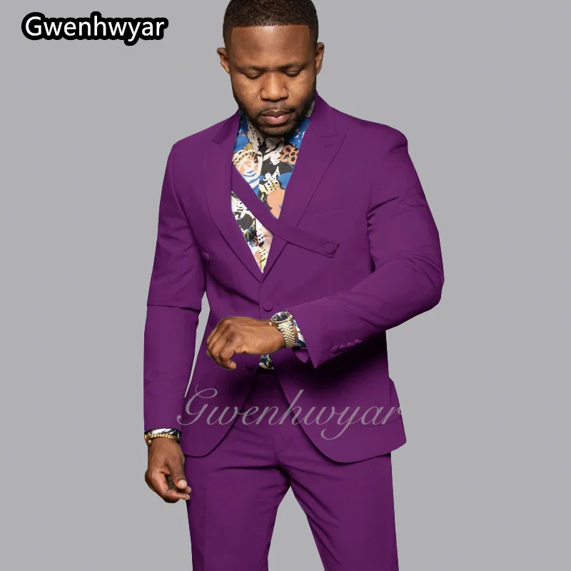 

Gwenhwyar Slim Fit Purple Men's Suit 2-Piece Jacket Pants Set for Wedding Groom Professional Formal Business Blazer Clothing