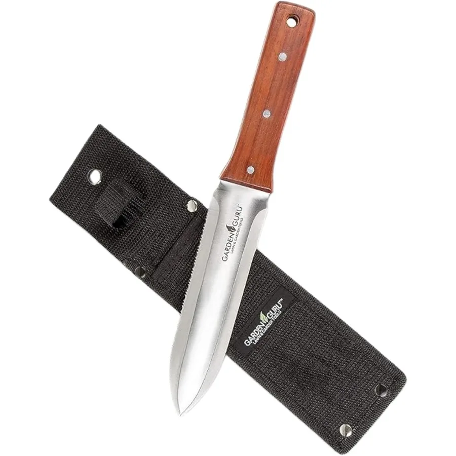 

Garden Guru Hori Hori Gardening Knife for Weeding Digging Pruning and Cultivating Stainless Steel Full Tang Blade Marks for Mea