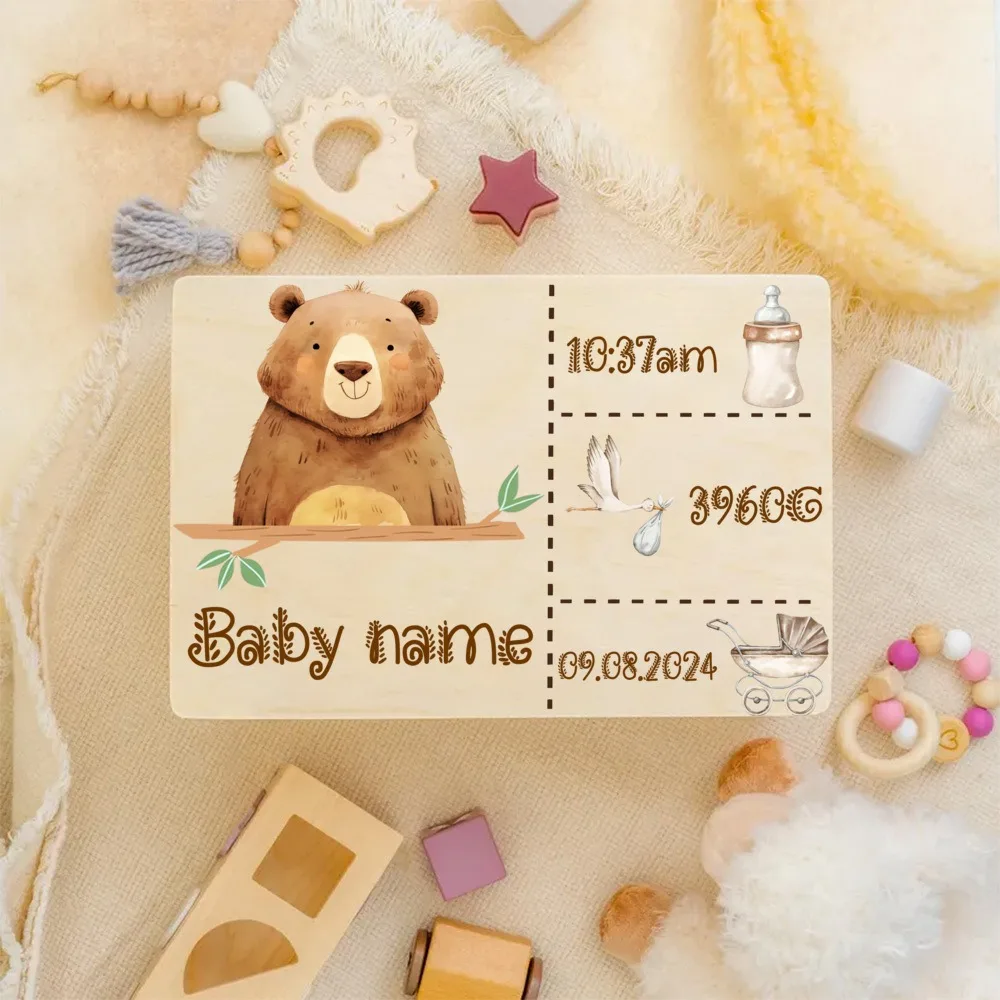 Custom Baby Wooden Memory Box Newbron Shower Gift Infant Keepsake Boxes Baby Birth Stats Case Umbilical Cord Box