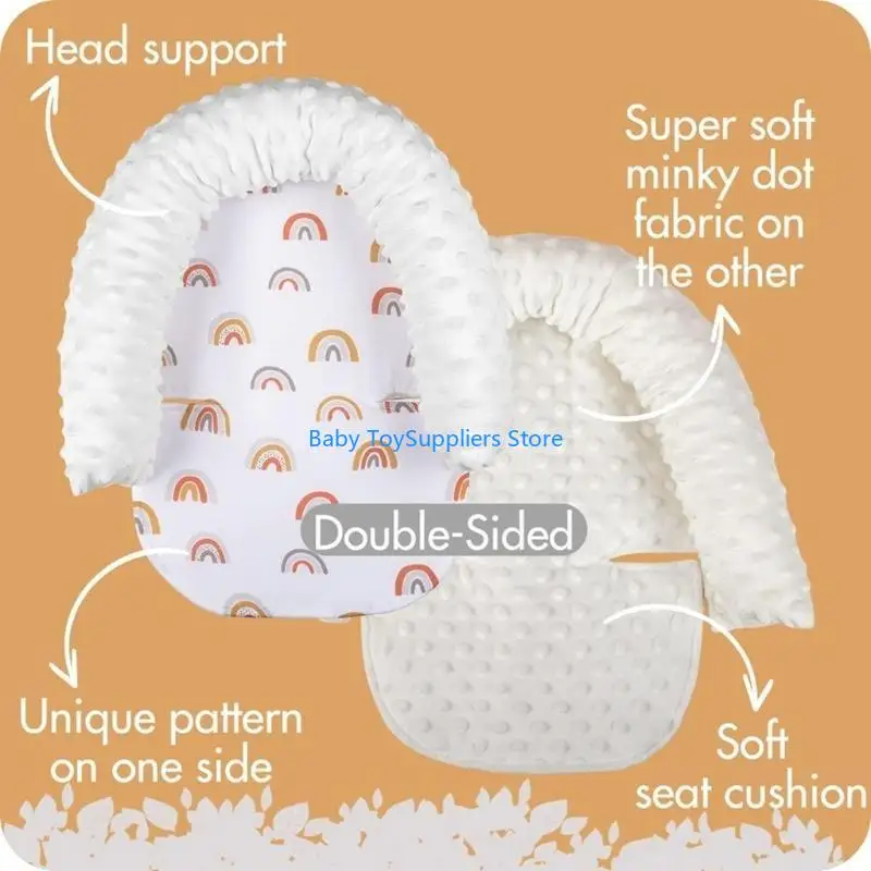 

R1WF Ergonomic Baby Head Support Pillow with Strap Cover Set Lovely Patten Baby Car Seats Head Support Upgrades for Carseats