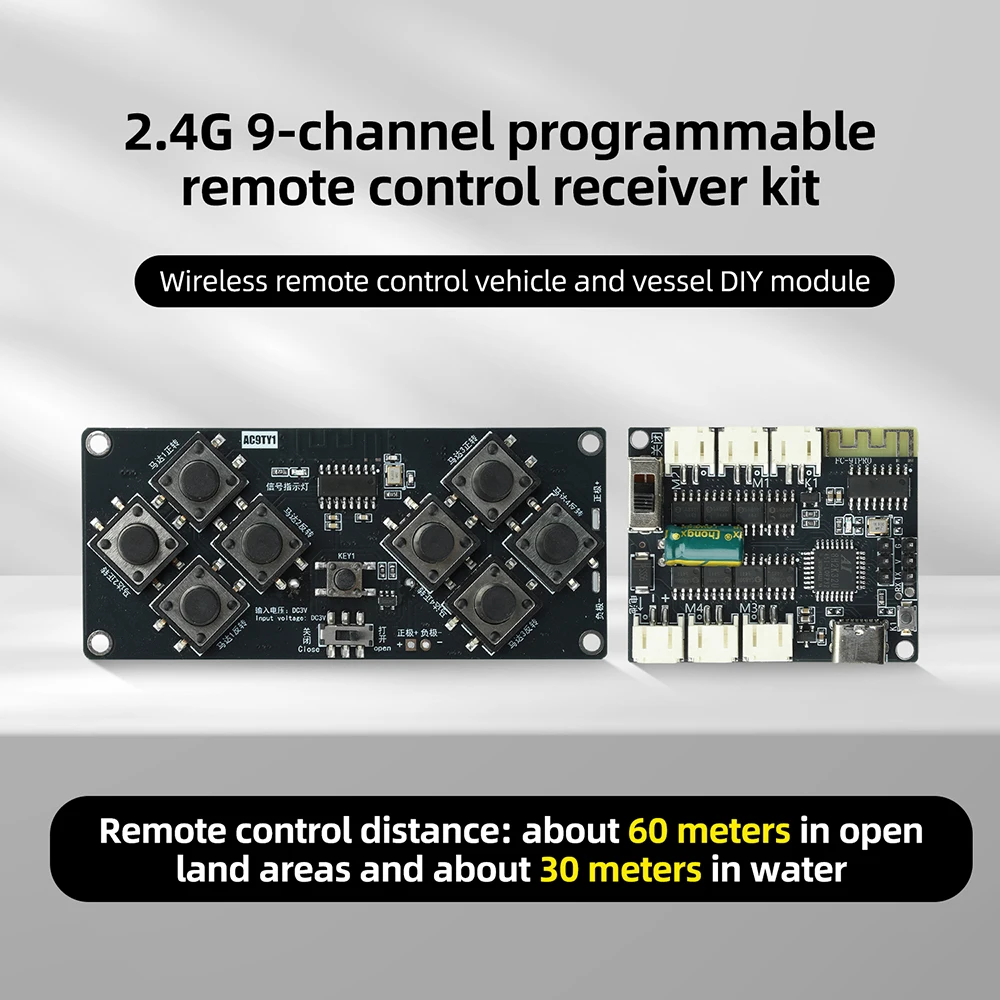 9 Channel 2.4GHz Remote Control Receiver Kit Programmable Compatible with DIY Motor Servo Brushless ESC Universal for Car/Boat