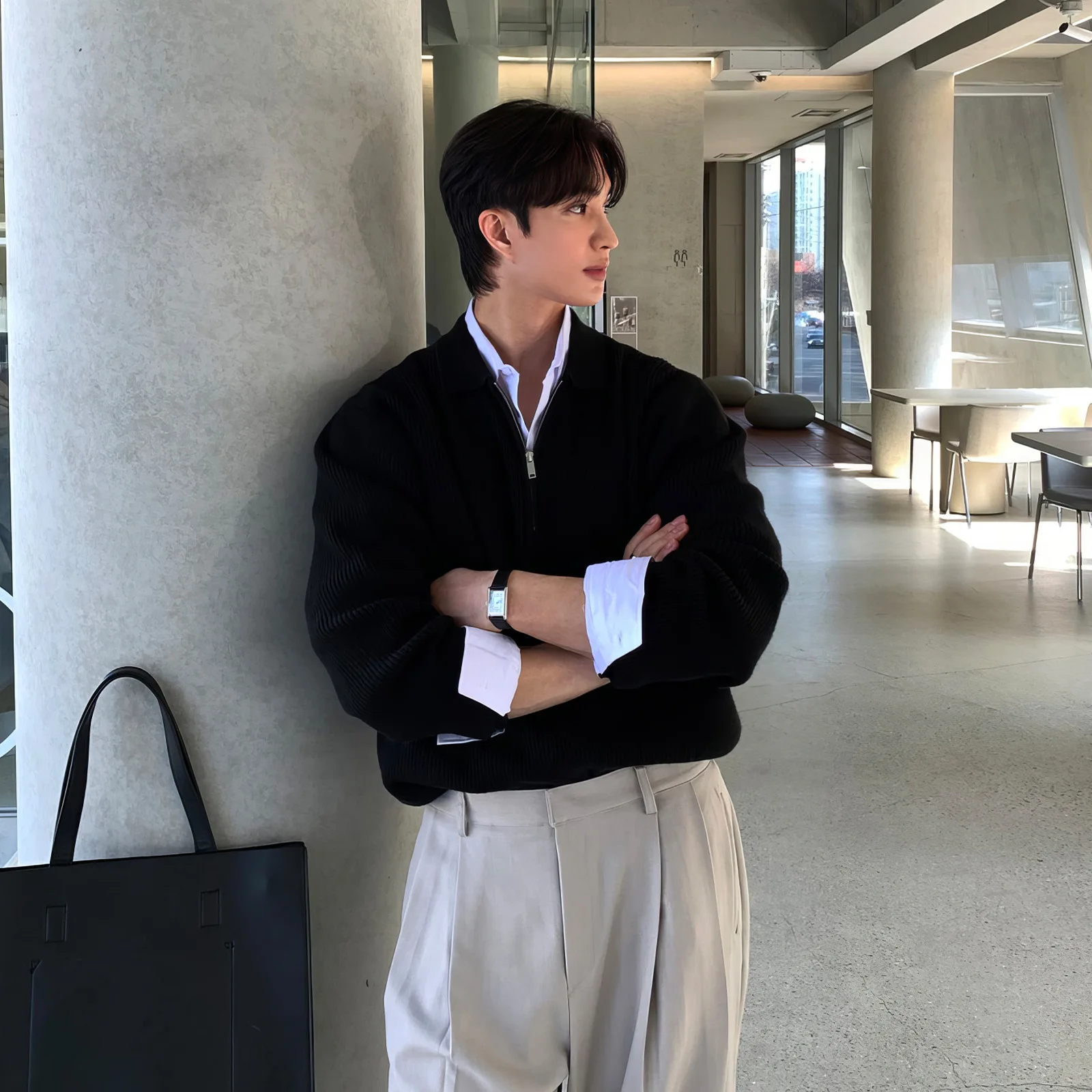 

Korean Half-zipper Lapel POLO Sweater Men's Autumn and Winter New Casual Knitted Top