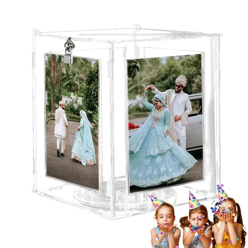 

Wedding Card Box For Reception Rotatable Picture Frame Holder Envelope Box Letter Box With Lock For Wedding Bridal Shower