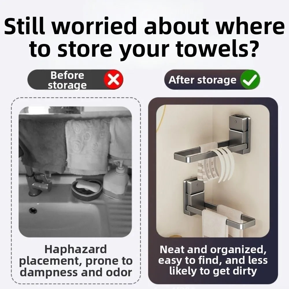

Moisture-Resistant Foldable Towel Rack Space-Saving Detachable Suction Cup Towel Holder Wall Mounted Easy Installation