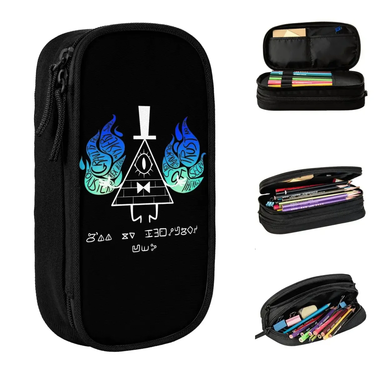 Large-capacity Pencil Pouch Bill Cipher Gravitys Falls Merch Double Layer Pen Case Women Make Up Bag Gift