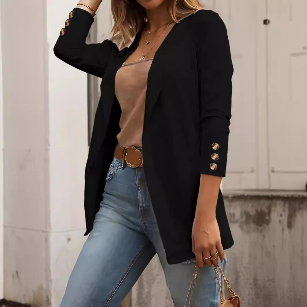 Women Coat Blazer Casual Outerwear Button Turn Down Collar Solid Color Slim Top Overcoat 2025 Spring Office Lady Suit Jackets