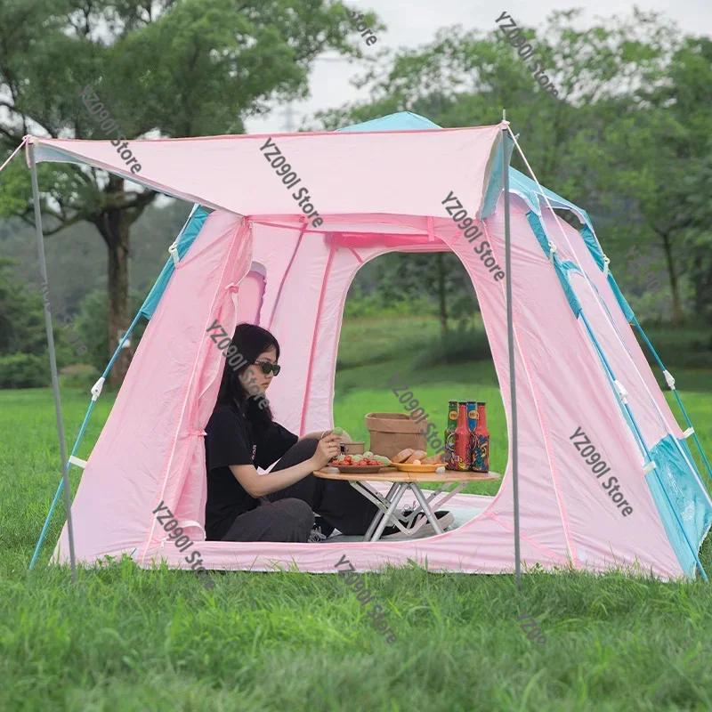 3-4 Person Automatic Camping Tent, Quick Open Waterproof Anti-UV Tent for Outdoor Beach Picnic, Pink