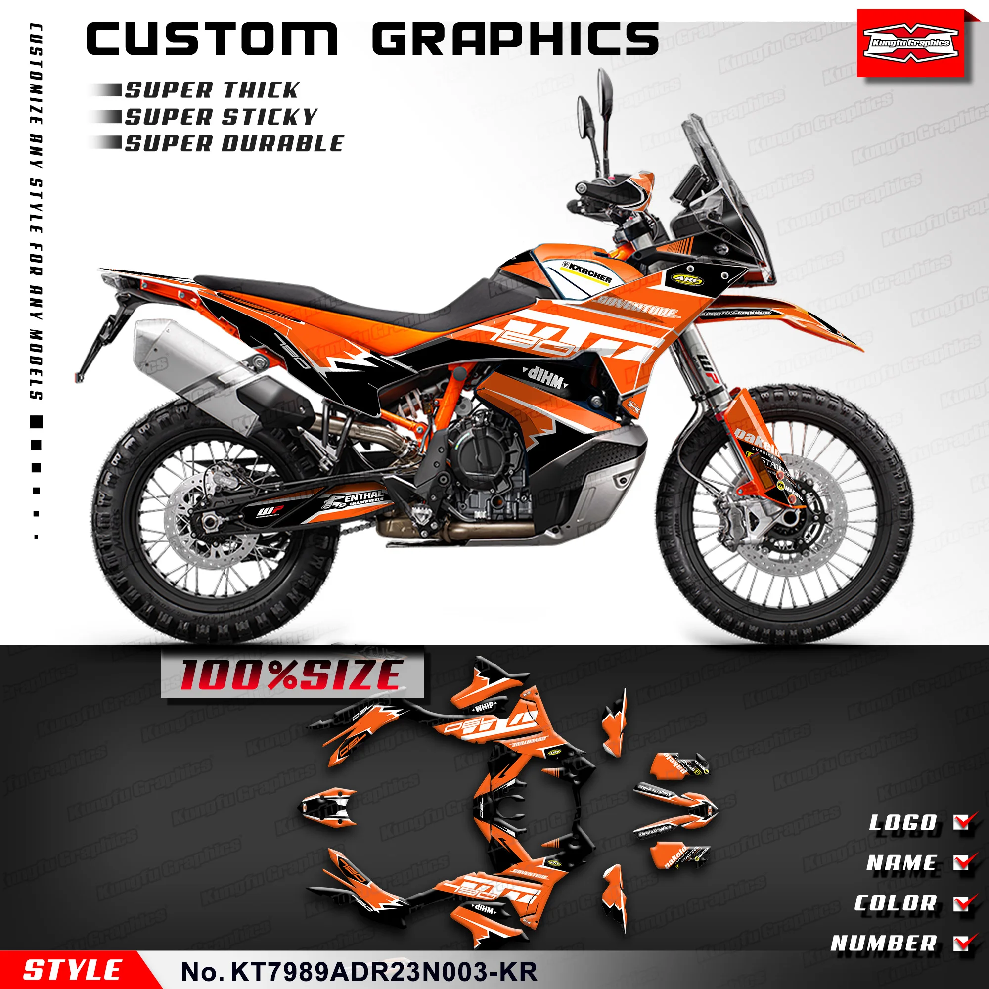 KUNGFU GRAPHICS Adhesive Sticker Vinyl Graphics for KTM 790 / 890 Adventure ADV R 2023 2024, KT7989ADR23N003-KR