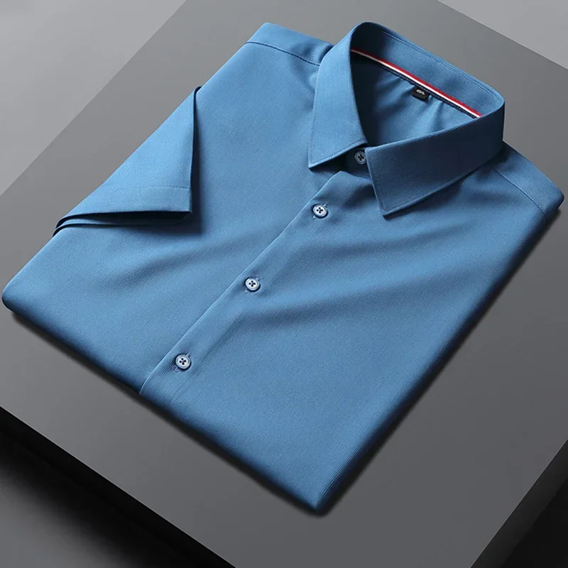 

Men's Bamboo Fiber Shirts Short Sleeve Stretch Solid Summer Standard-fit Business Formal Easy-care Office Dress Shirts4XL