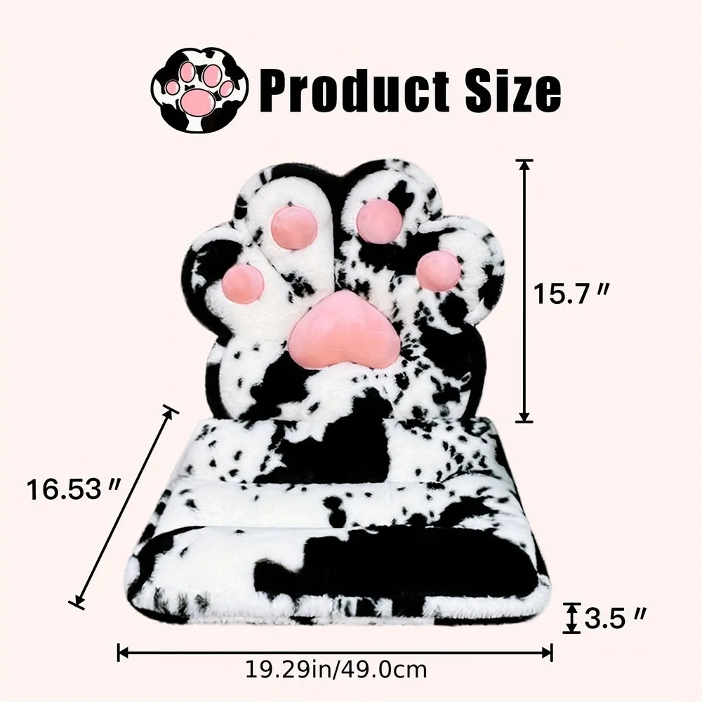 L-Shape Cat Paw Cushion Soft Faux Rabbit Fur Gaming Chair Pillow Kawaii Plush Floor Seat for Gamer Girl Cute Office