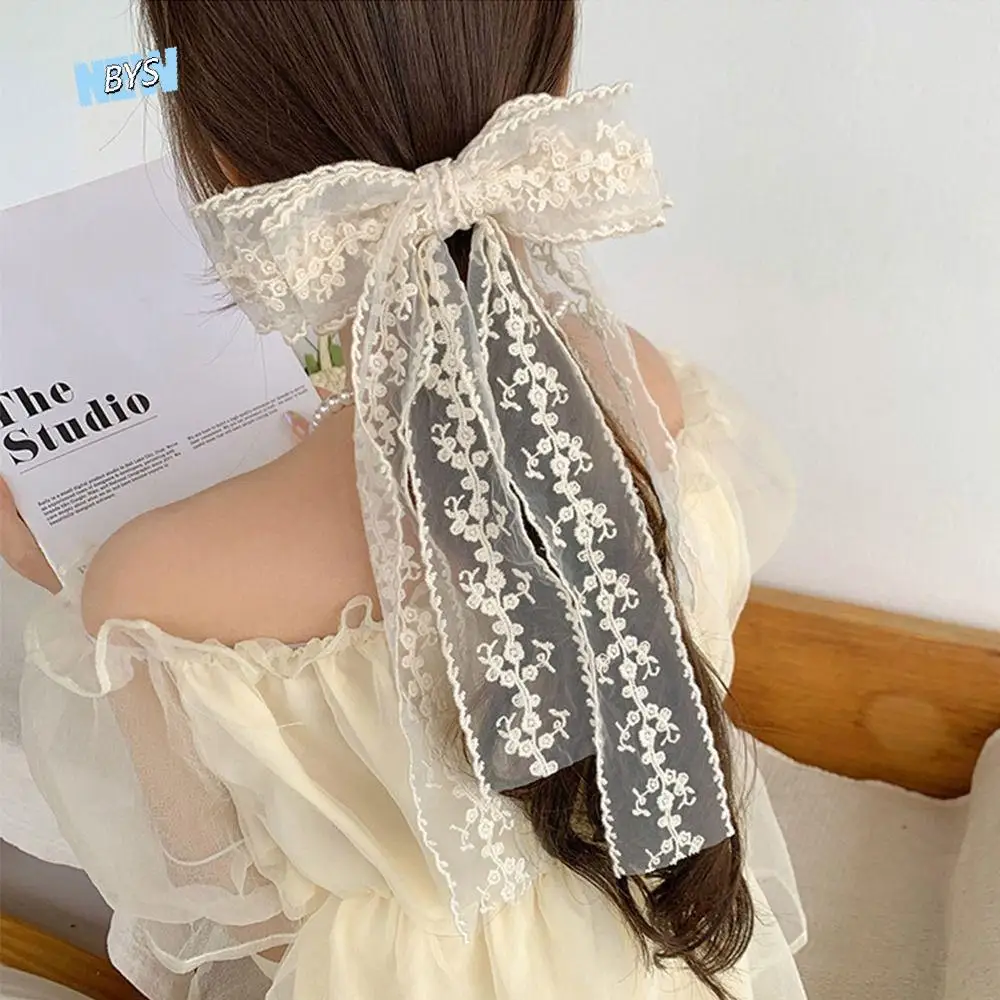 

Fashion French Style Lace Embroidery Hair Clip Sweet Temperament Lace Bow Hair Clip Princess Large Women Hairpin Headdress