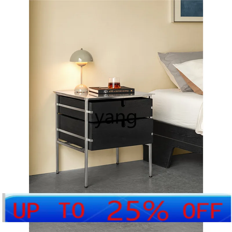

LH Bedside Solid Wood Minimalist Side Cabinet Stainless Steel Bedside Storage Bedroom Bedside Cabinet