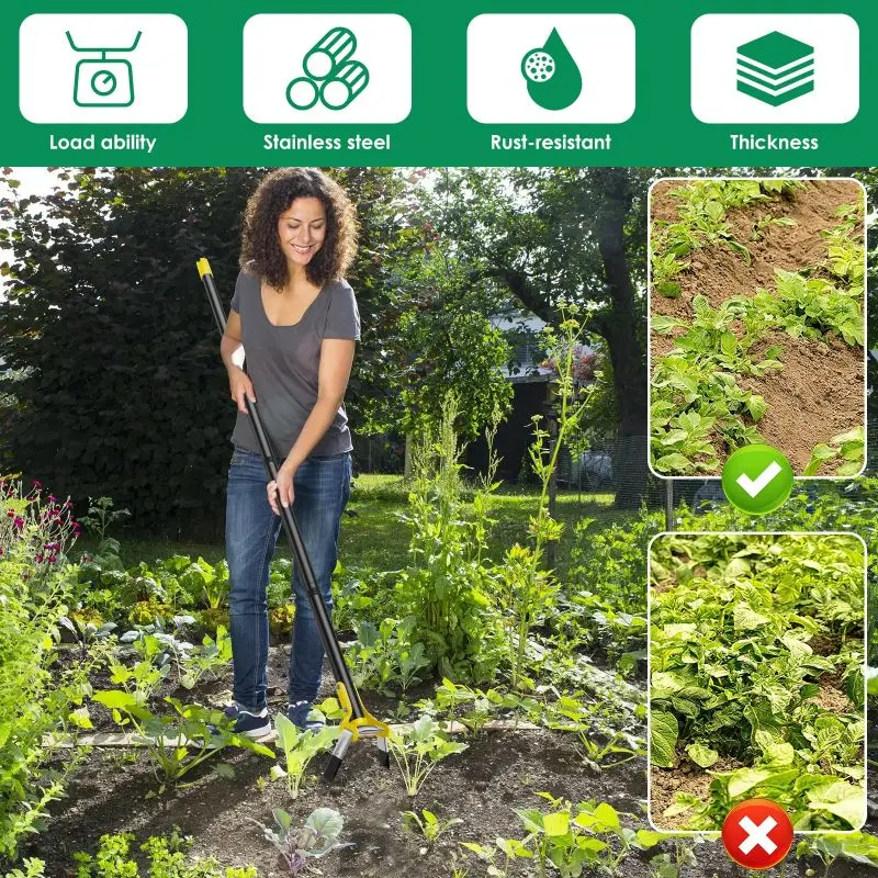 Hoe Gardening Tool 1.2/1.6m Stainless Steel Sharp Stirrup Ring Hoe with Triangle Head Gardening Loose Soil Weeding and Loosening