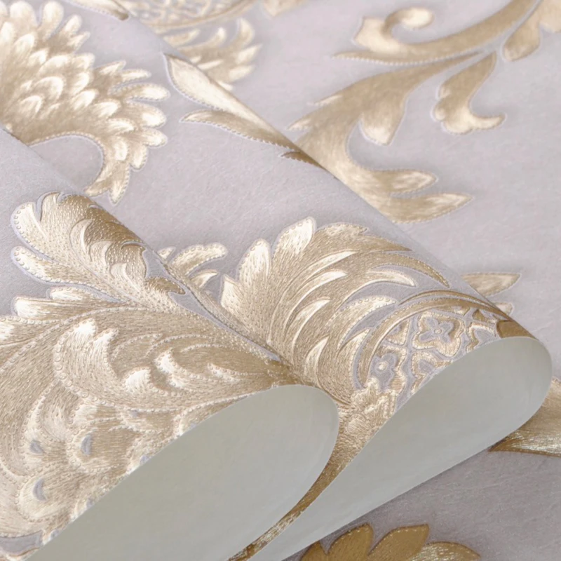 Imagem -05 - Khaki Antique Gold Damask Wallpaper Papel de Parede Pvc Impermeável Home Decor Sala ou Quarto Luxo Europeu 10m Rolo