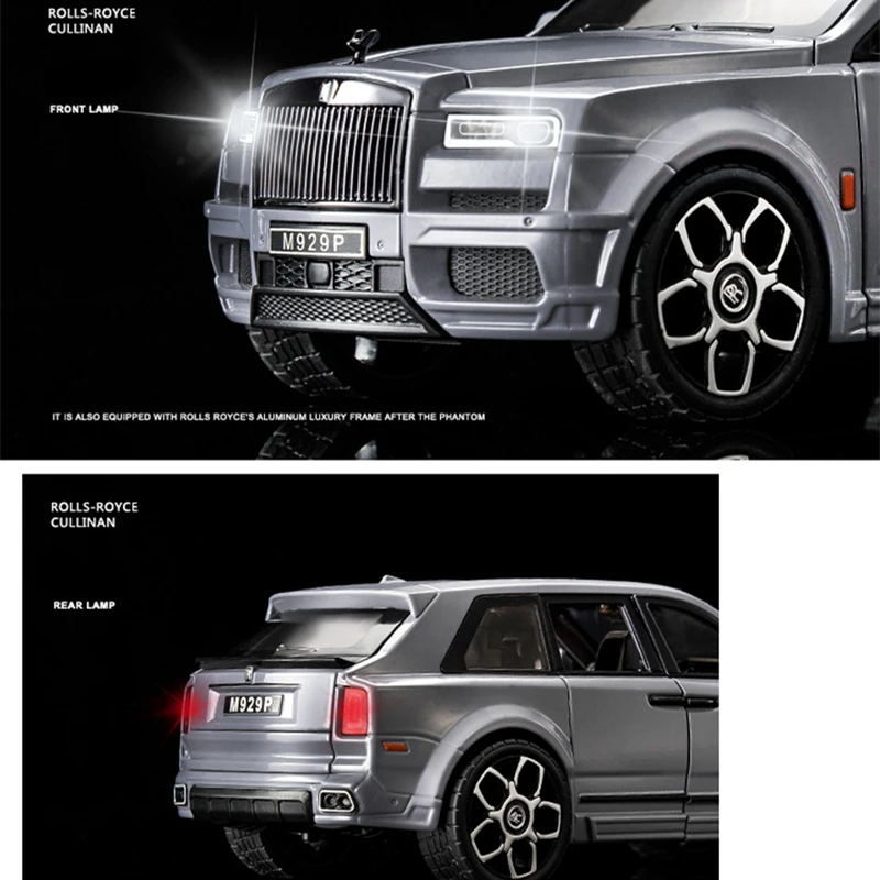 1/20 Rolls Royce SUV Cullinan aluminiowy Model samochodu odlewana zabawka pojazdów metalowy samochód kolekcja modeli dźwięk i światło prezent dla