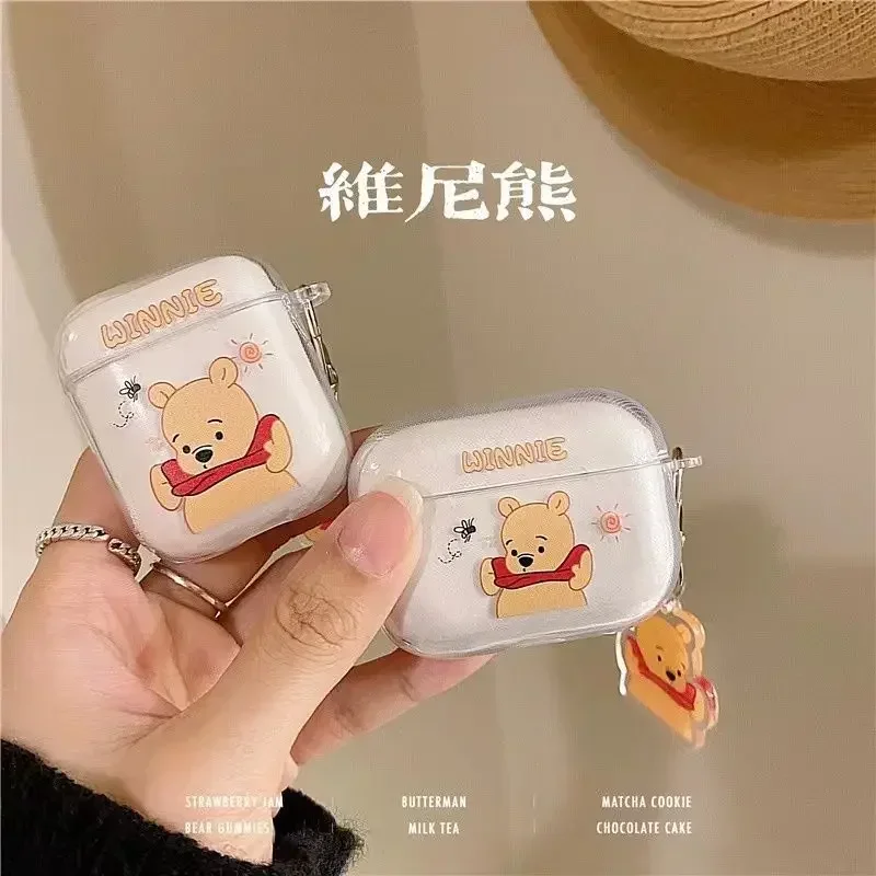 Disney Pooh Bear Case for Apple AirPods 1 2 3 Pro Case Headphone Cover Acrylic Pendant Headphone Shell Protective Case Gifts