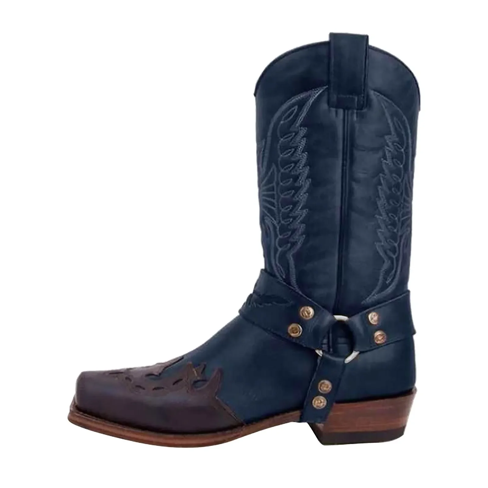 Bottes de cowboy rétro pour hommes, mi-mollet, bottes western pour hommes, cuir PU, chaussures à enfiler, bottes de chevalier d'hiver, chaussons, grande taille 39-48