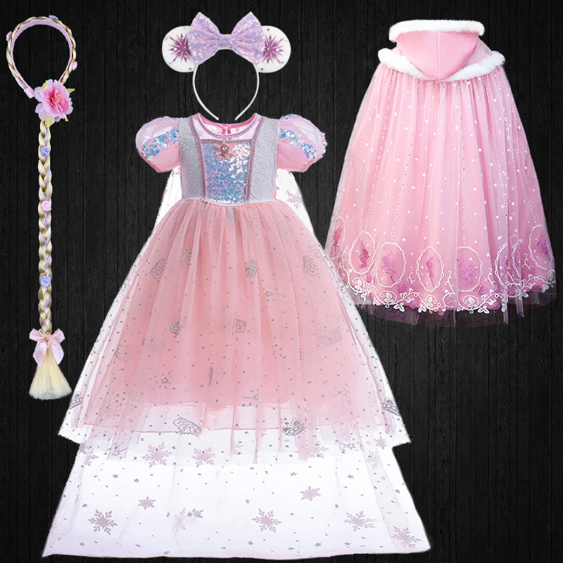 

New Year Fantasia Kids Elegant Elsa Princess Dress for Girls Carnival Snow Queen Children Costume Sequin Masquerade Party Dress