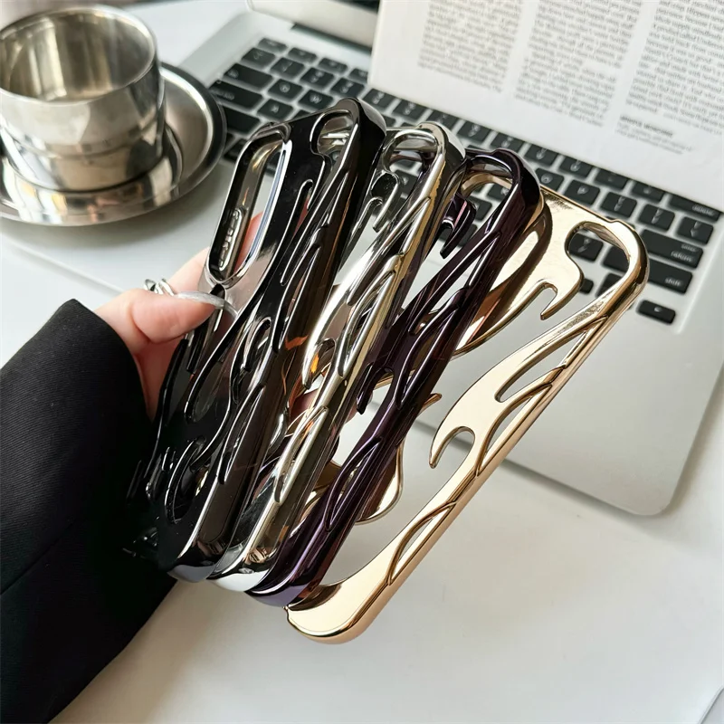 For Samsung Galaxy S24 S23 S22 Ultra A55 A54 A15 A16 A14 A06 Matte 3D Hollowed Flame Electroplated Phone Case Creative Soft Case