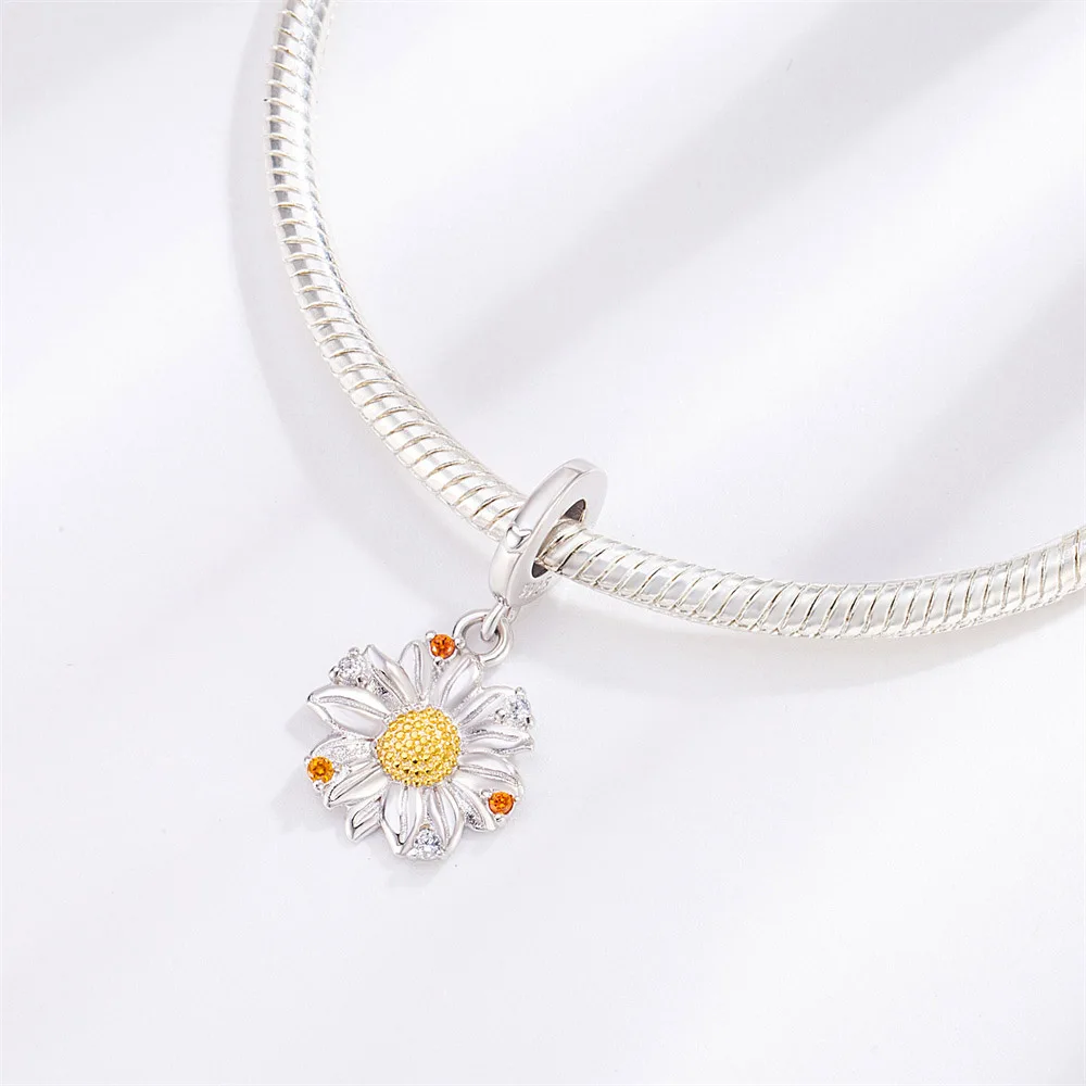 Pan Charms Original Daisy Flower Dangle Charm Bracelet Pendant Jewelry