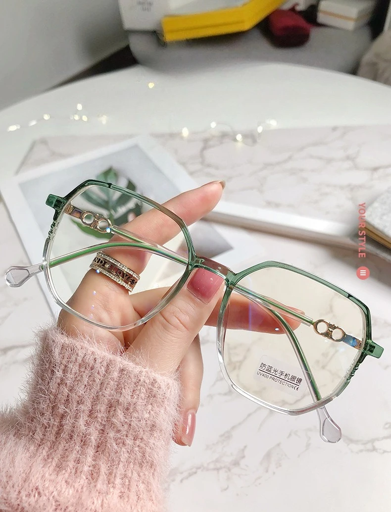Modische Myopiebrille mit großem Rahmen, hochauflösende Anti-Blaulicht-Brille für Frauen, ultraleichte Computerbrille – Detail 1