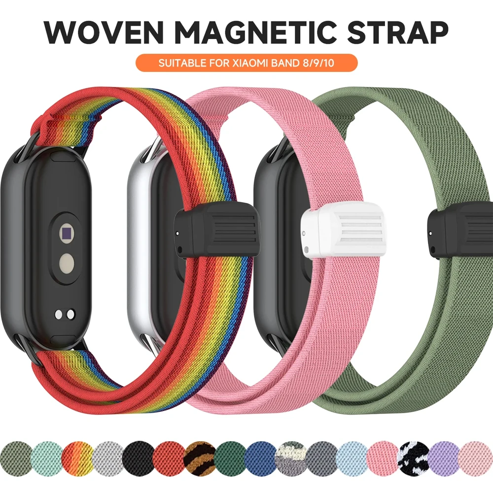 Elastisches Nylonband für Xiaomi Band 10/9/8, geflochtenes Sportarmband für Miband 10 9 8, NFC-Uhr, Ersatzarmband, magnetische Schnalle