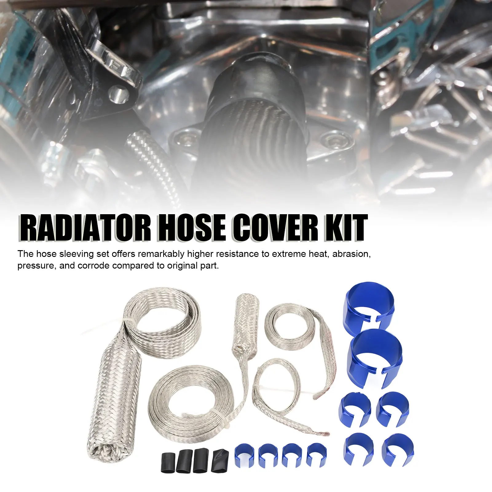 

Stainless Steel Dress Up Hose Cover Kit Universal Radiator Hose Sleeving Set Extreme Heat Resistant for Vehicle