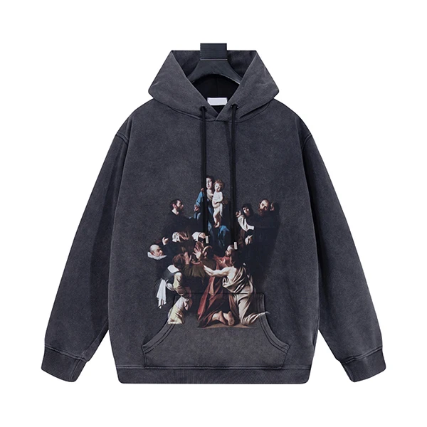 

2025fw "C/O" Религиозная картина маслом с принтом для женщин и мужчин толстовка с капюшоном хип-хоп негабаритный мужской повседневный пуловер с капюшоном