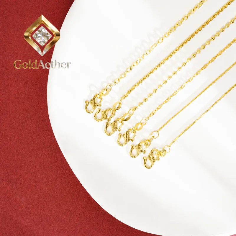 GoldNouveau Luxury 24K 9999 Pure Gold real gold Women's Water Wave Snake Bone Twist Necklace