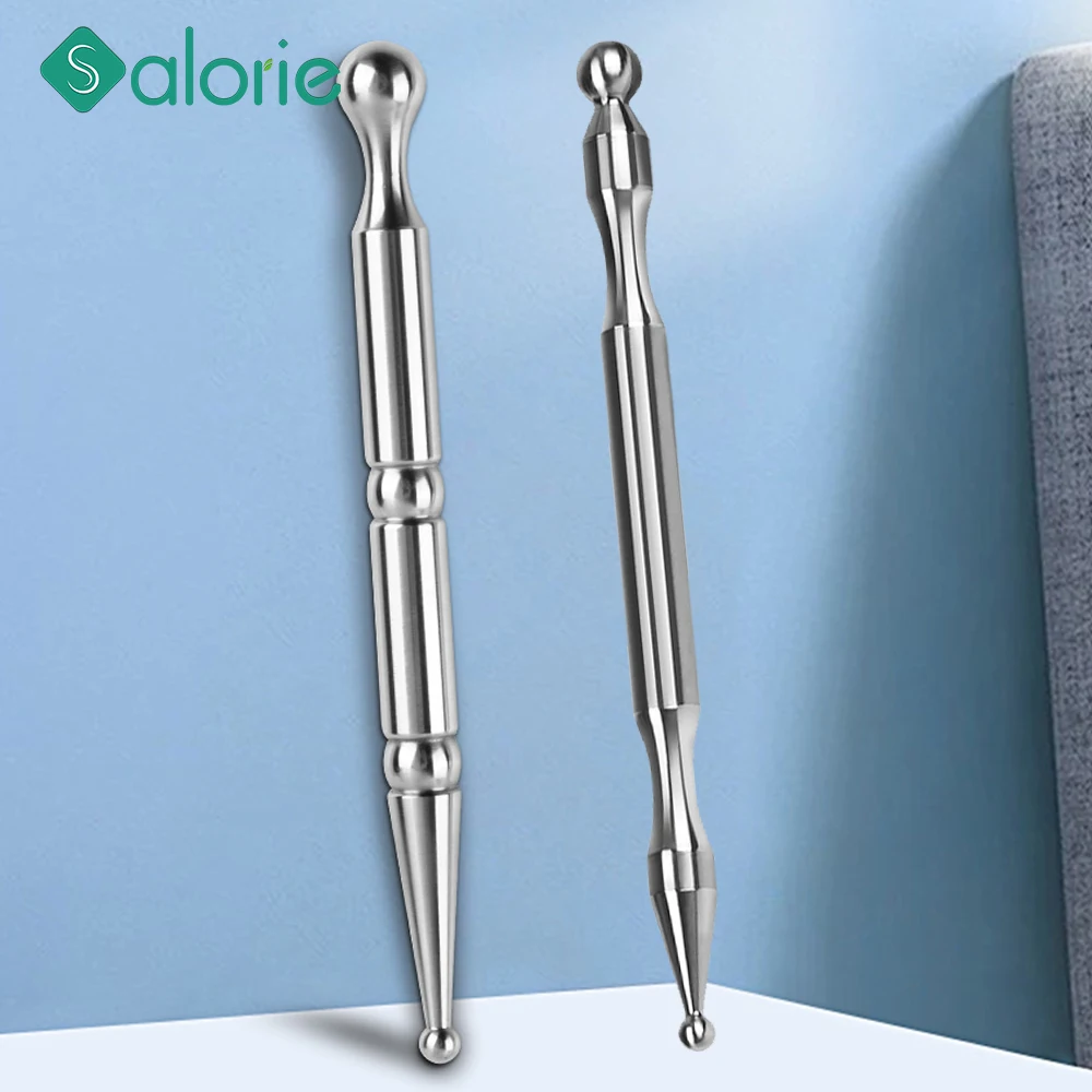

Acupuncture Pen Stainless Steel Deep Tissue Massager Dual Head Facial Reflexology Acupressure Bar for Body Massage Tool Stick